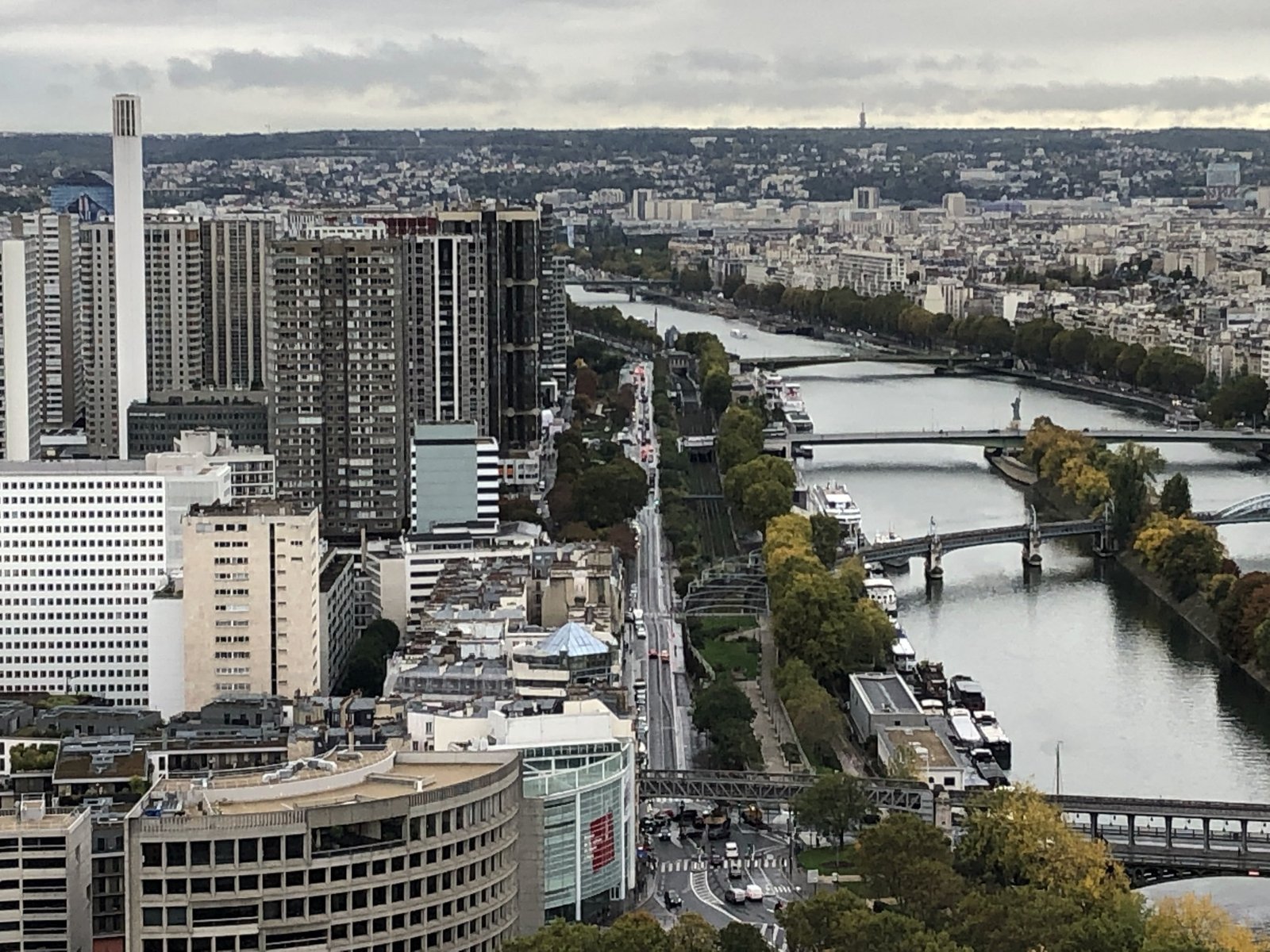 Image of the Seine river and part of Paris from atop the Eiffel Tower